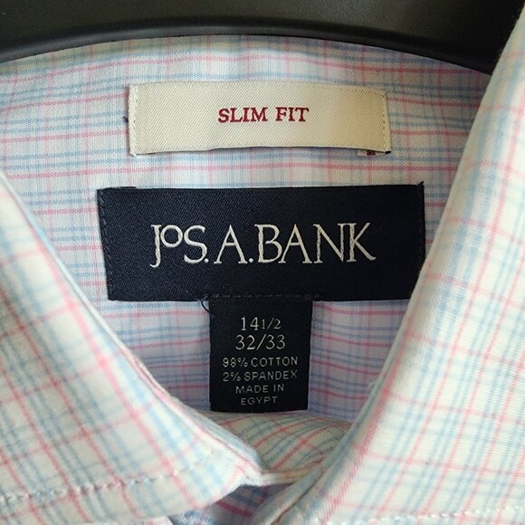 14.5 32/33 Dress Shirt White Blue Pink Checked Jos A Bank Size New Checks Mens - Picture 4 of 17